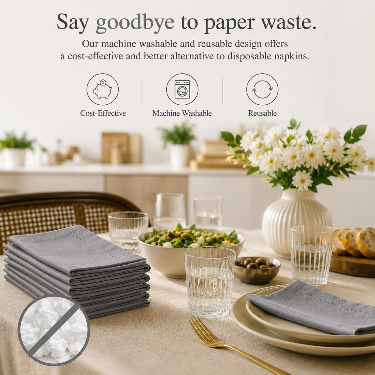 Alpha Living Home Grey Cotton Cloth Napkins, Set of 12