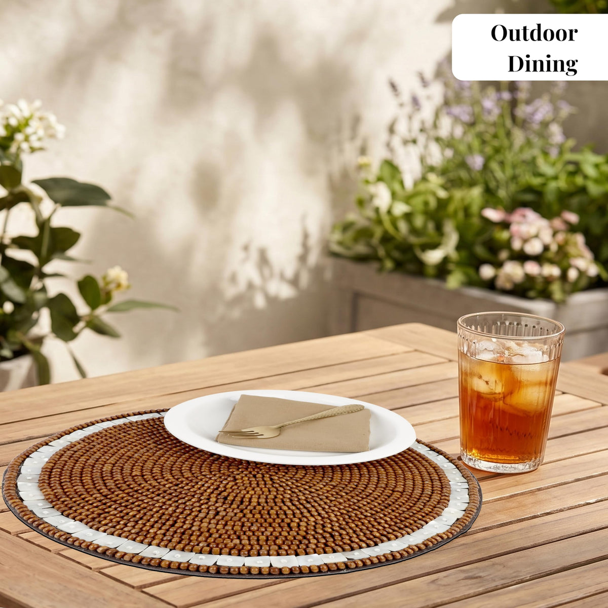 Round Woven Placemats Set of 2 – 13 Inch Handmade Wood with Cotton Backing, Decorative Table Mats for Dining Table, Farmhouse, Boho, Holiday & Everyday Home Decor, Ivory Natural