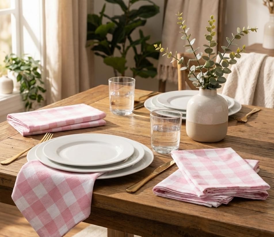 Alpha Living Home Cotton Cloth Napkins, Pink/White, Set of 12