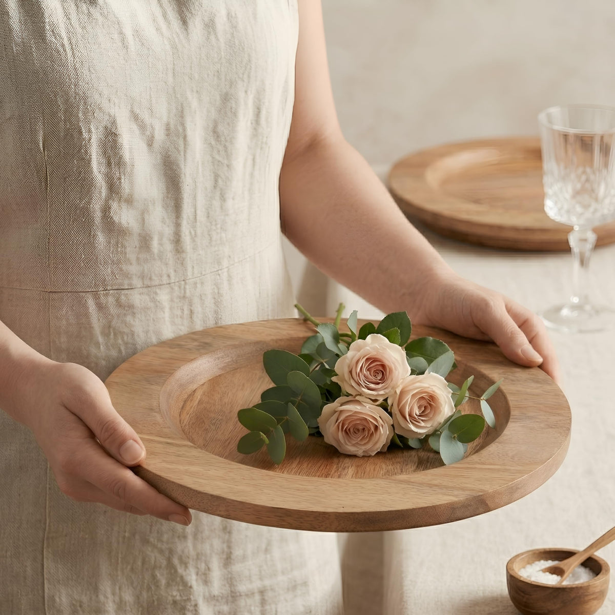 Alpha Living Home Wood Charger Plates, 13 in Round, 2-Pack