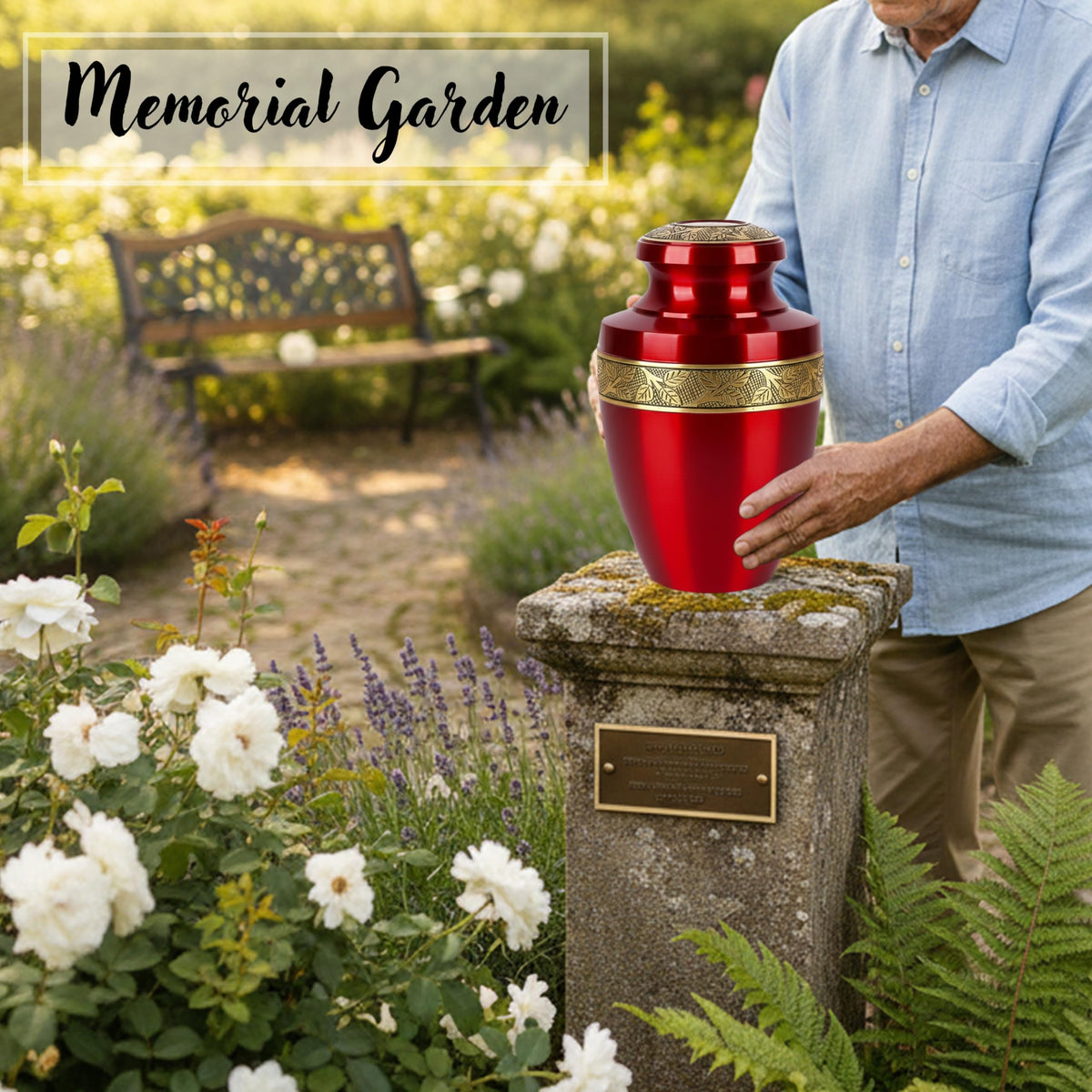 ALPHA Living HOME Urns for Human Ashes Adult Female and Male 200+ Cubic Inches, Decorative Burial Urn, Funeral Cremation Urns for Women and Men, Handcrafted Urn for Ashes Adult, 11" Gold Red