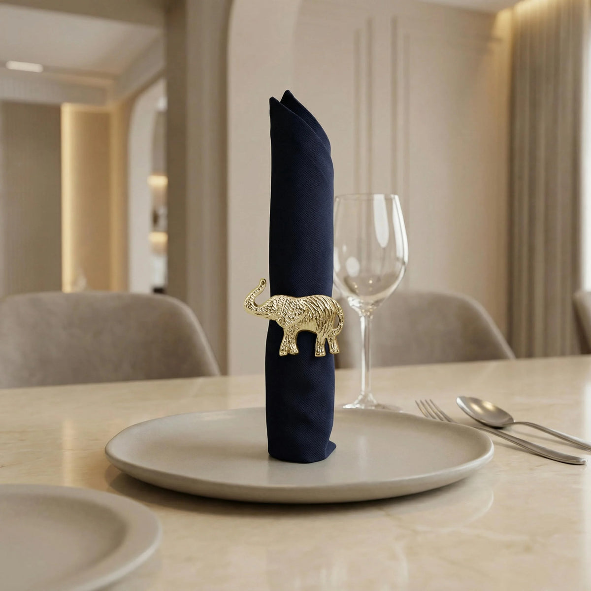 ALPHA Living HOME Metal Gold Napkin Rings Set of 12 - Elephant Napkin Holders, Table Decor, Wedding Decor, Party Supplies, Dining Accessories, Napkin Rings Holders for Gifting & Everyday Use