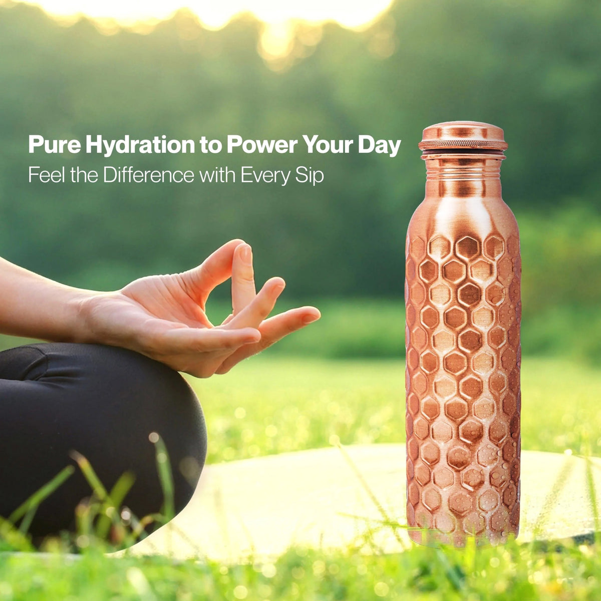 Copper Water Bottle 32 Oz Extra Large, Real Copper Drinking Bottle, Honeycomb Ayurvedic Bottle for Drinking Water, Leak Proof Vessel with Cleaning Brush, Home Office Use
