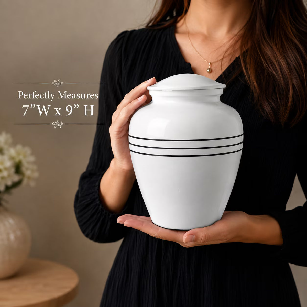 Memorials Cremation Urns for Human Ashes Cremation Urn Funeral Urns for Adult Female & Male Decorative Burial Urn Holds Large up to 220 lbs (White Black) - ALPHA Living HOME