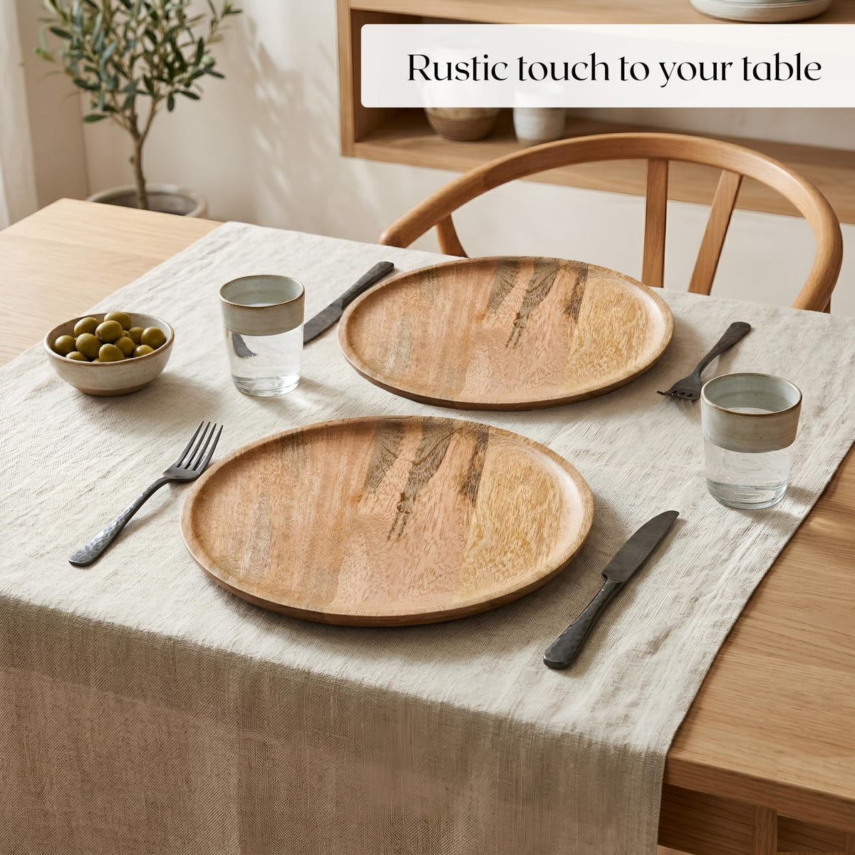 Alpha Living Home Mango Wood Charger Plates, 12 in, 2-Pack