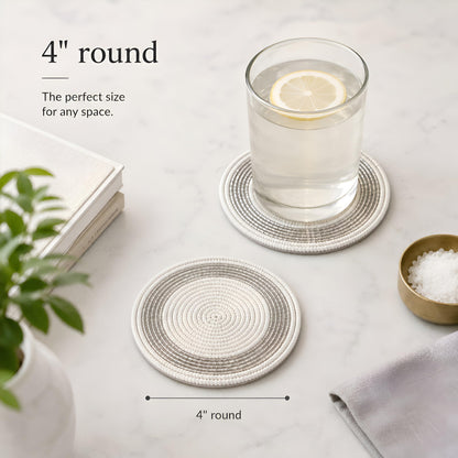 Beaded Coasters Set of 12 – Handmade Glass Bead Drink Coasters with Cotton Backing, 4 Inch Round Decorative Table Coasters for Coffee Table, Dining Table, Bar, Wedding & Home Decor, Silver White