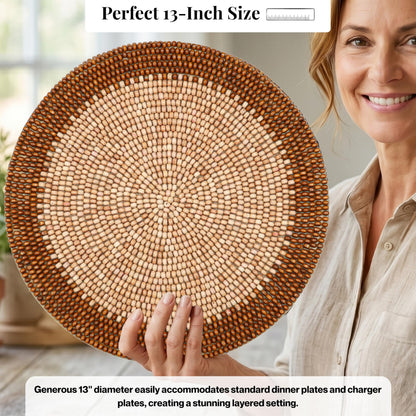 Alpha Living Round Woven Placemats, Dark Brown Light Brown, Set of 2