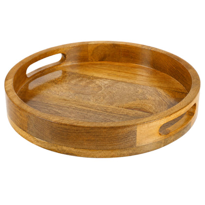 Round Wooden Tray - 12" Decorative Wood Serving Tray - Perfect for Breakfast, Lunch, Dinner, Appetizers, Patio, Ottoman, Coffee Table - Durable Living Room Couch Tray (Natural) - ALPHA Living HOME