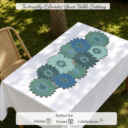ALPHA Living HOME Blue Beaded Runner 13x36 Inch Handmade Dining Table Decor