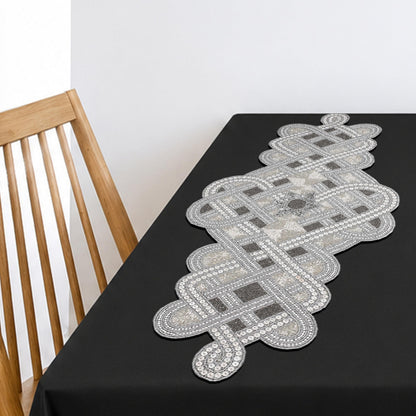 Handmade Beaded Table Runner 13 x 36 Inch, Grey Silver Decorative Glass Bead Table Runner with Polyester Back, Elegant Dining Table Centerpiece for Coffee, Wedding, Holiday & Farmhouse Home Décor