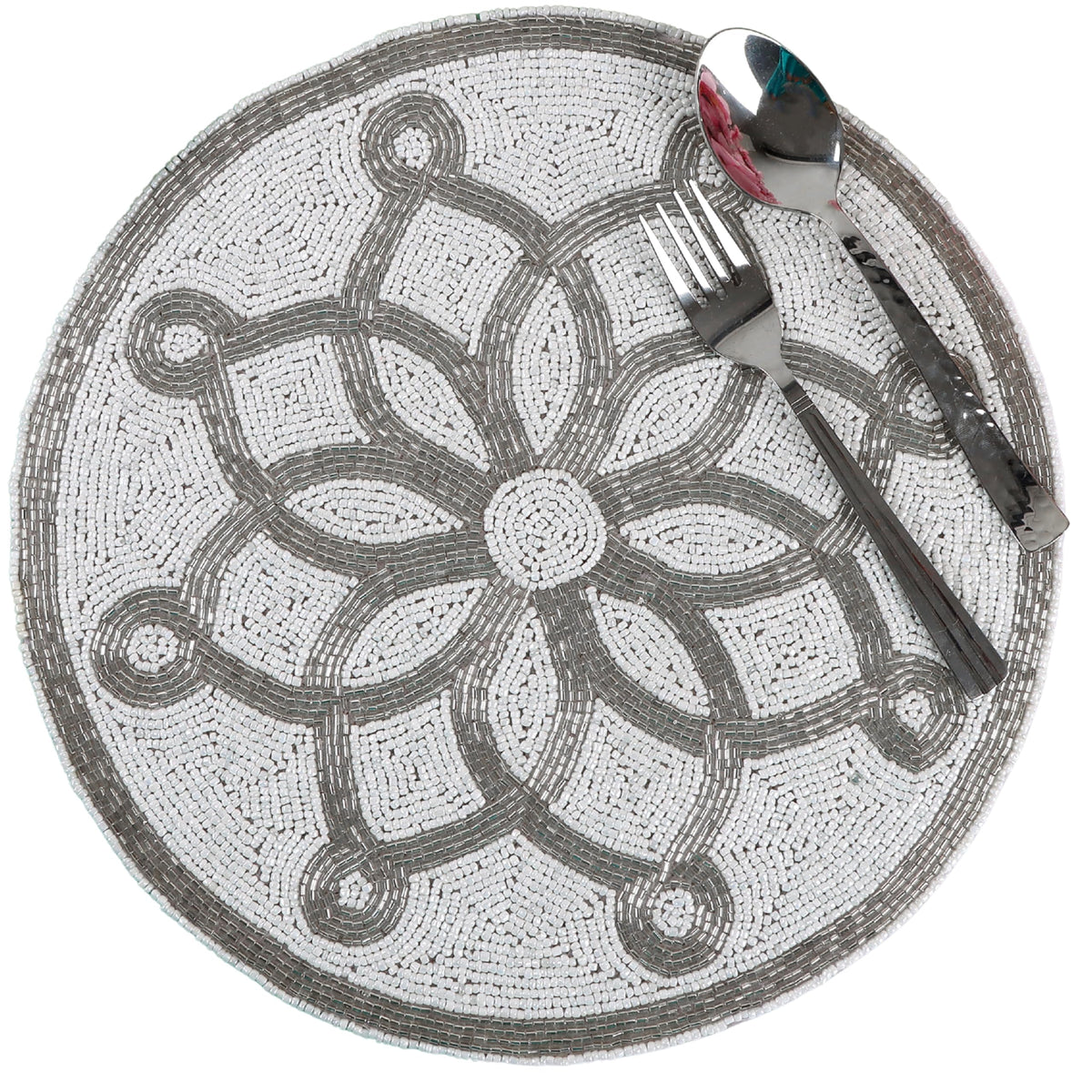 ALPHA Living HOME Beaded Placemats – Silver & White, Set of 2
