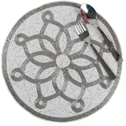 ALPHA Living HOME Beaded Placemats – Silver & White, Set of 2