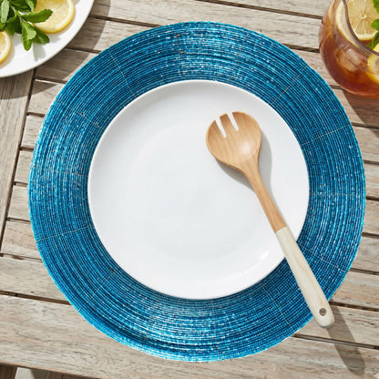 ALPHA Living HOME Round Beaded Placemats – 13 Inch Handmade Glass Bead Table Mats, Set of 4 (Blue)