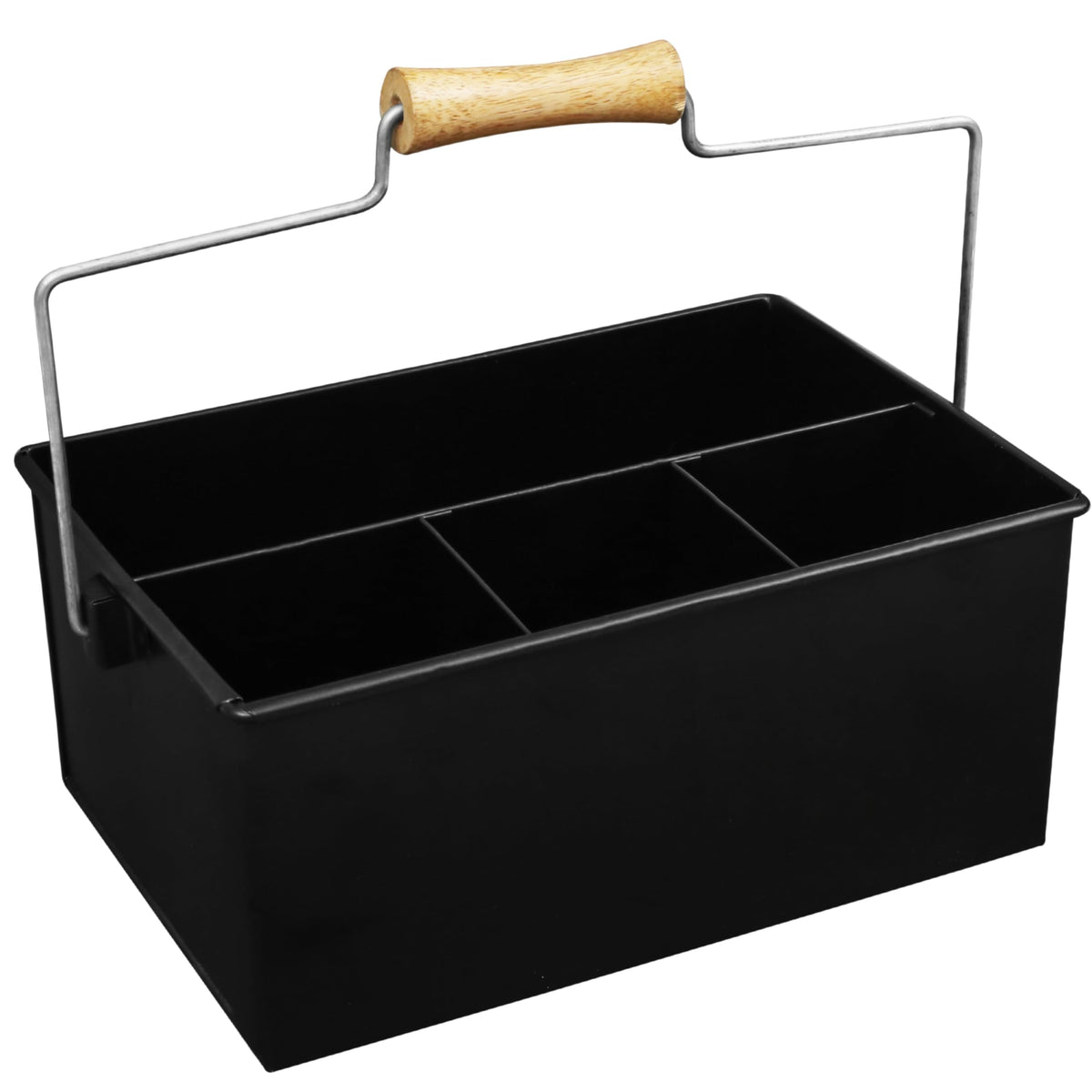 Alpha Living Home Heavy Duty Metal Alloy Utensil Silverware Caddy - 4 Compartment Flatware Organizer with Handle - Farmhouse Rustic Kitchen Storage for Countertop, Tabletop, Picnics & Parties (Black)