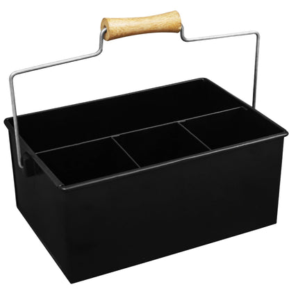 Alpha Living Home Heavy Duty Metal Alloy Utensil Silverware Caddy - 4 Compartment Flatware Organizer with Handle - Farmhouse Rustic Kitchen Storage for Countertop, Tabletop, Picnics & Parties (Black)