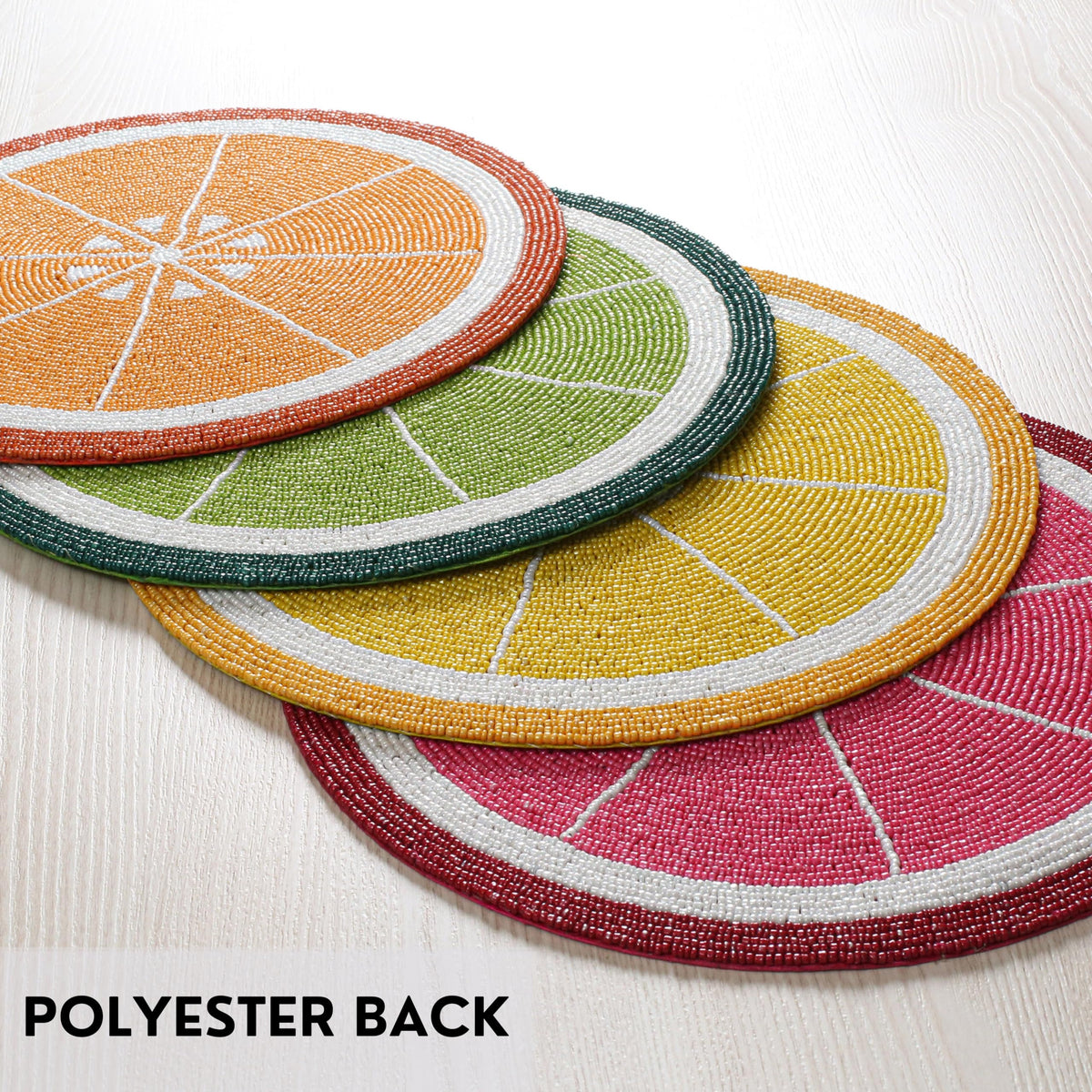 ALPHA Living HOME Beaded Charger Placemats – Handmade Round Glass Bead Table Mats, Set of 4 (Multi)