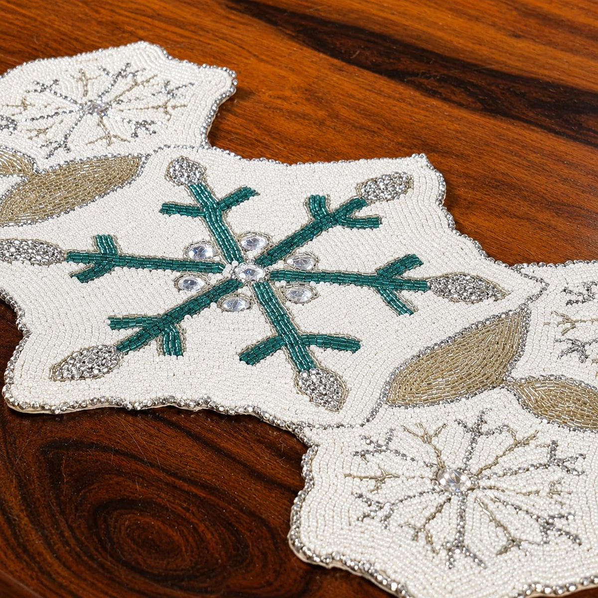 ALPHA Living HOME 36-Inch Beaded Table Runner, Glitz Decorative Runner for Dining Table, Wedding, Bridal Shower, Christmas & Farmhouse Décor, Chiffon White Sapphire