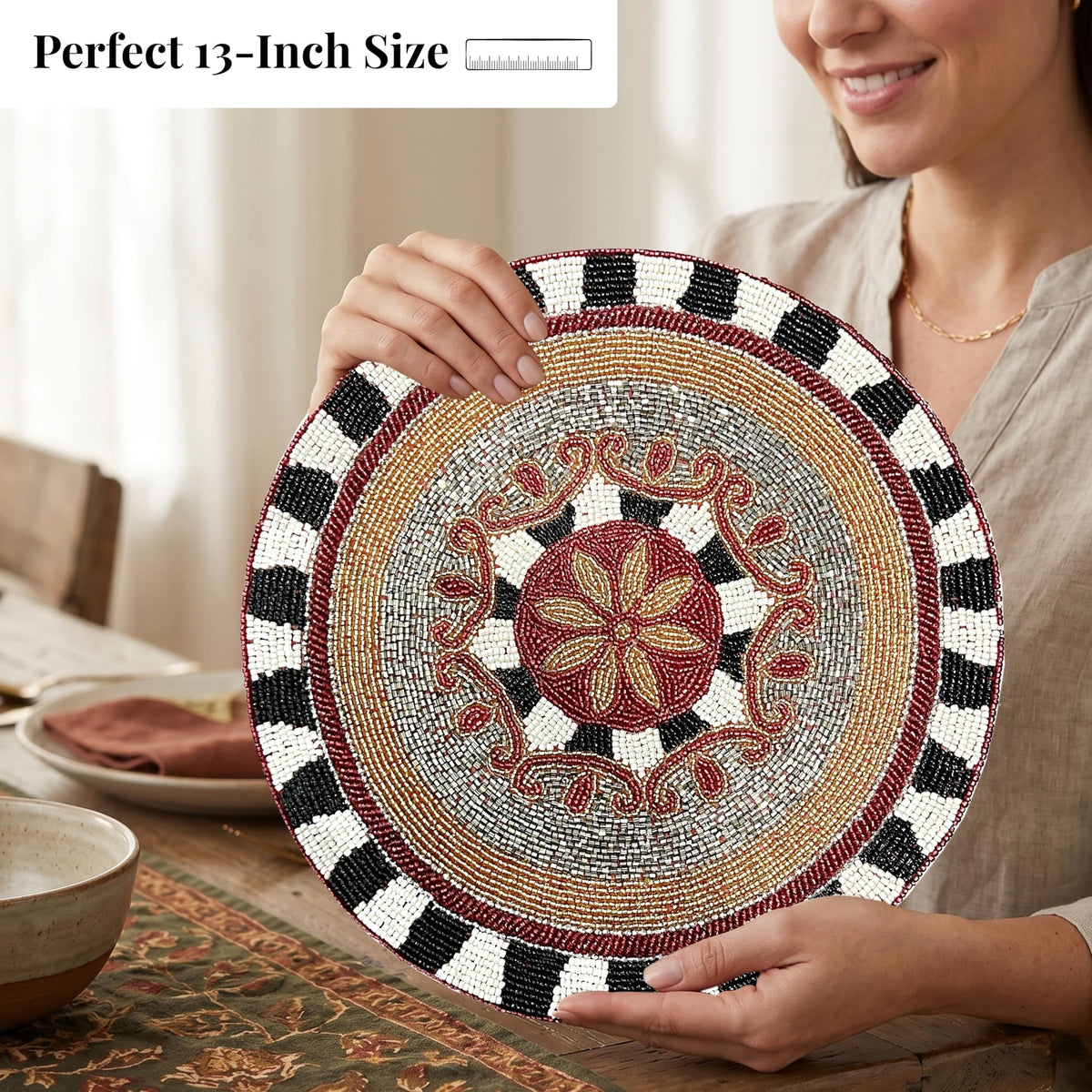 Alpha Living Home 13-Inch Round Beaded Placemat, Set of 1