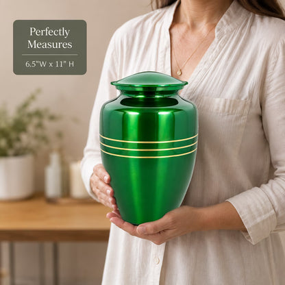 Memorials Cremation Urns for Human Ashes Cremation Urn Funeral Urns for Adult Female & Male Decorative Burial Urn Holds Large up to 220 lbs (Green Gold) - ALPHA Living HOME