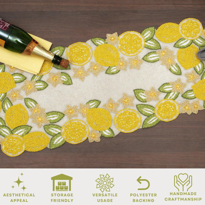 Beaded Runner 36 inch for Dining Table – Handcrafted Glass Beads & Polyester | Luxury Farmhouse, Wedding, Holiday, Kitchen, Party, Spring, Summer, Bridal (Yellow Green) - ALPHA Living HOME