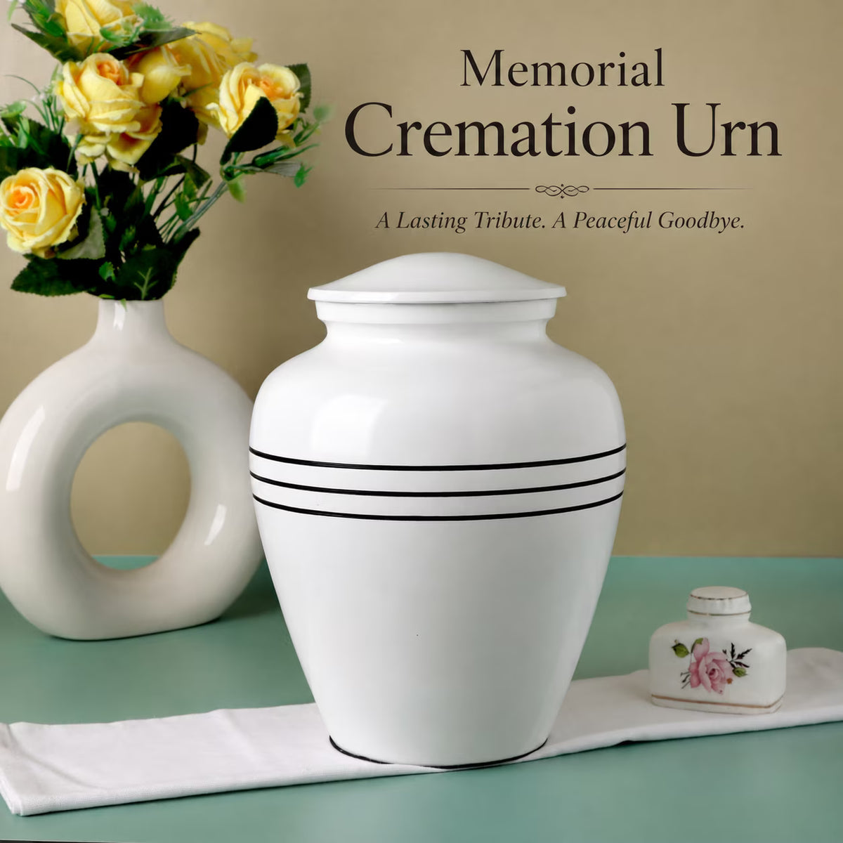 Memorials Cremation Urns for Human Ashes Cremation Urn Funeral Urns for Adult Female & Male Decorative Burial Urn Holds Large up to 220 lbs (White Black) - ALPHA Living HOME
