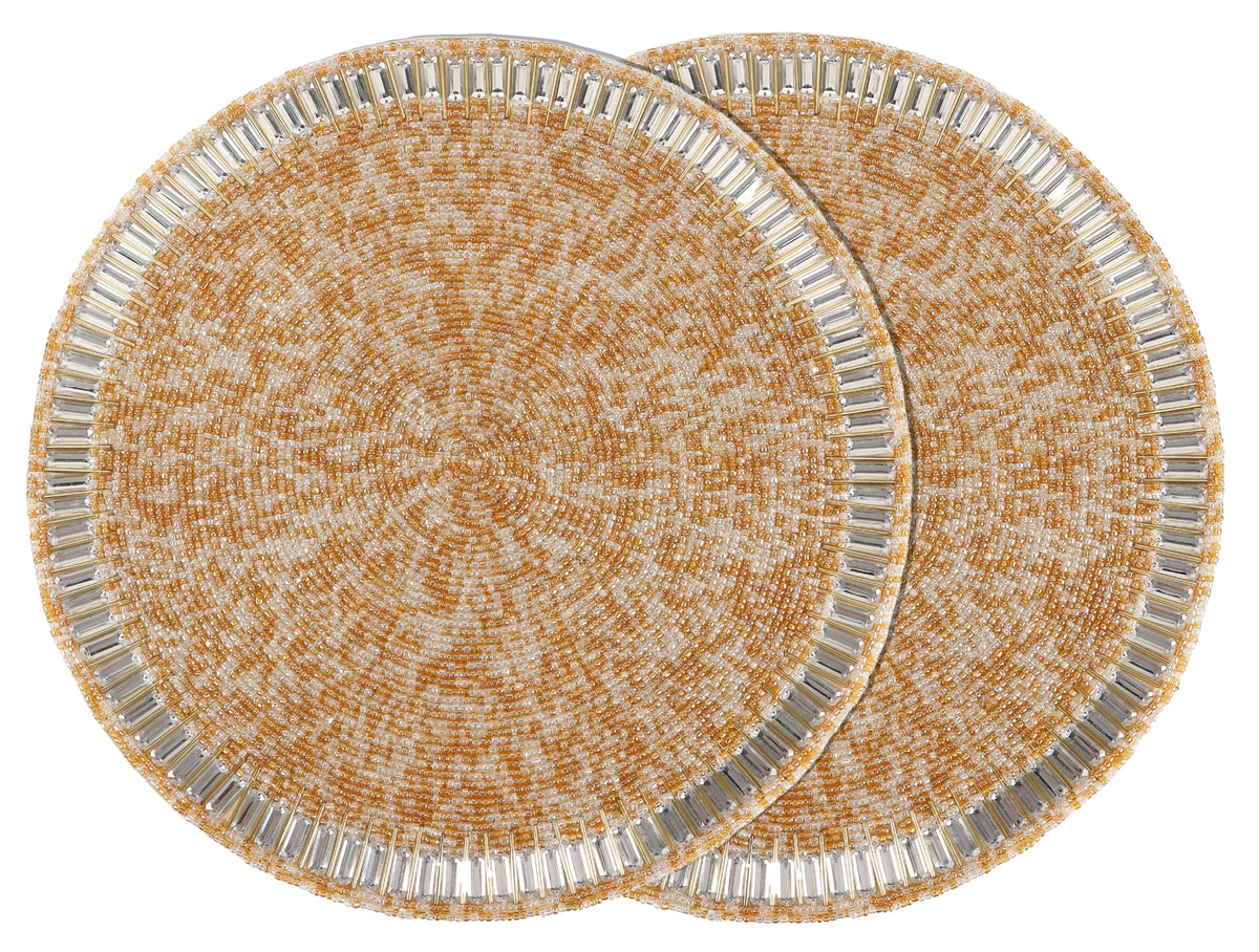 ALPHA Living HOME Round Beaded Placemats – 13 Inch Handmade Glass Bead Table Mats, Set of 2 (Multi)