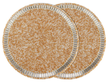 ALPHA Living HOME Round Beaded Placemats – 13 Inch Handmade Glass Bead Table Mats, Set of 2 (Multi)