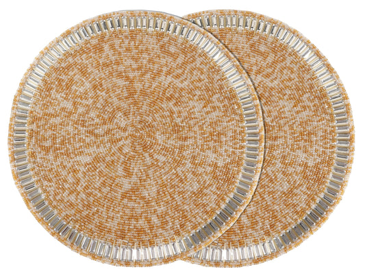 ALPHA Living HOME Round Beaded Placemats – 13 Inch Handmade Glass Bead Table Mats, Set of 2 (Multi)