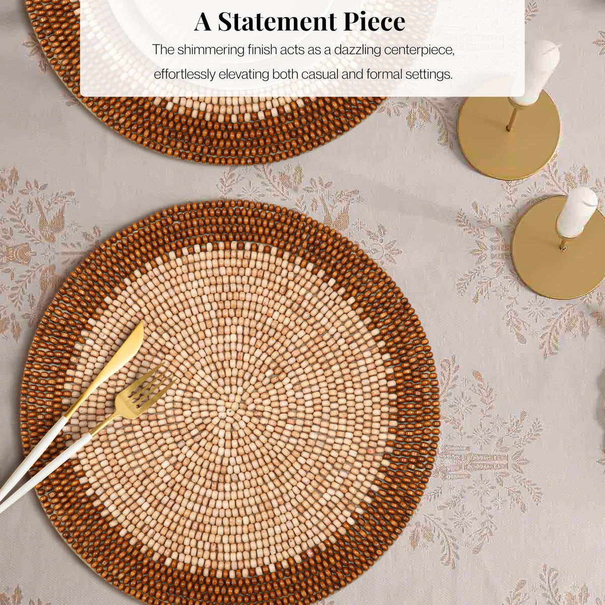 Alpha Living Round Woven Placemats, Dark Brown Light Brown, Set of 2