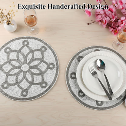 ALPHA Living HOME Beaded Placemats – Silver & White, Set of 2
