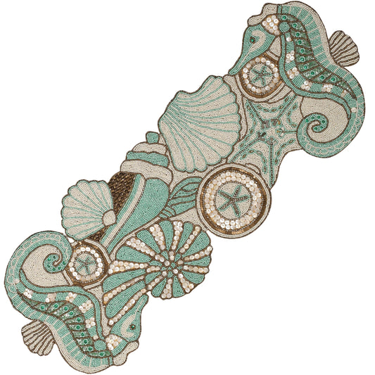 ALPHA Living HOME Coastal Beaded Runner 13x36 Multi Shell Dining Room Decor