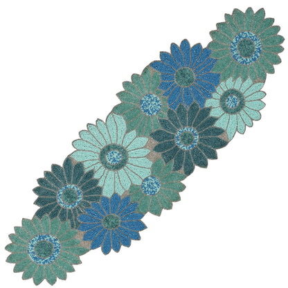 ALPHA Living HOME Blue Beaded Runner 13x36 Inch Glass Beads Table Decor