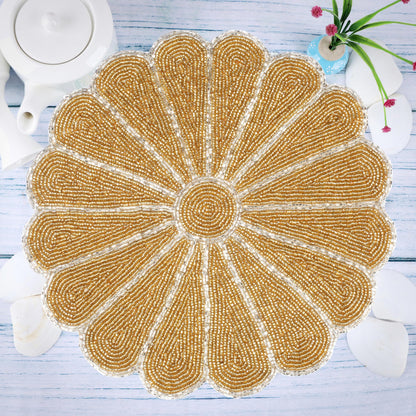 ALPHA Living HOME 2-Pack Round Placemats, Glass Beads, Gold Silver, 13 Inch