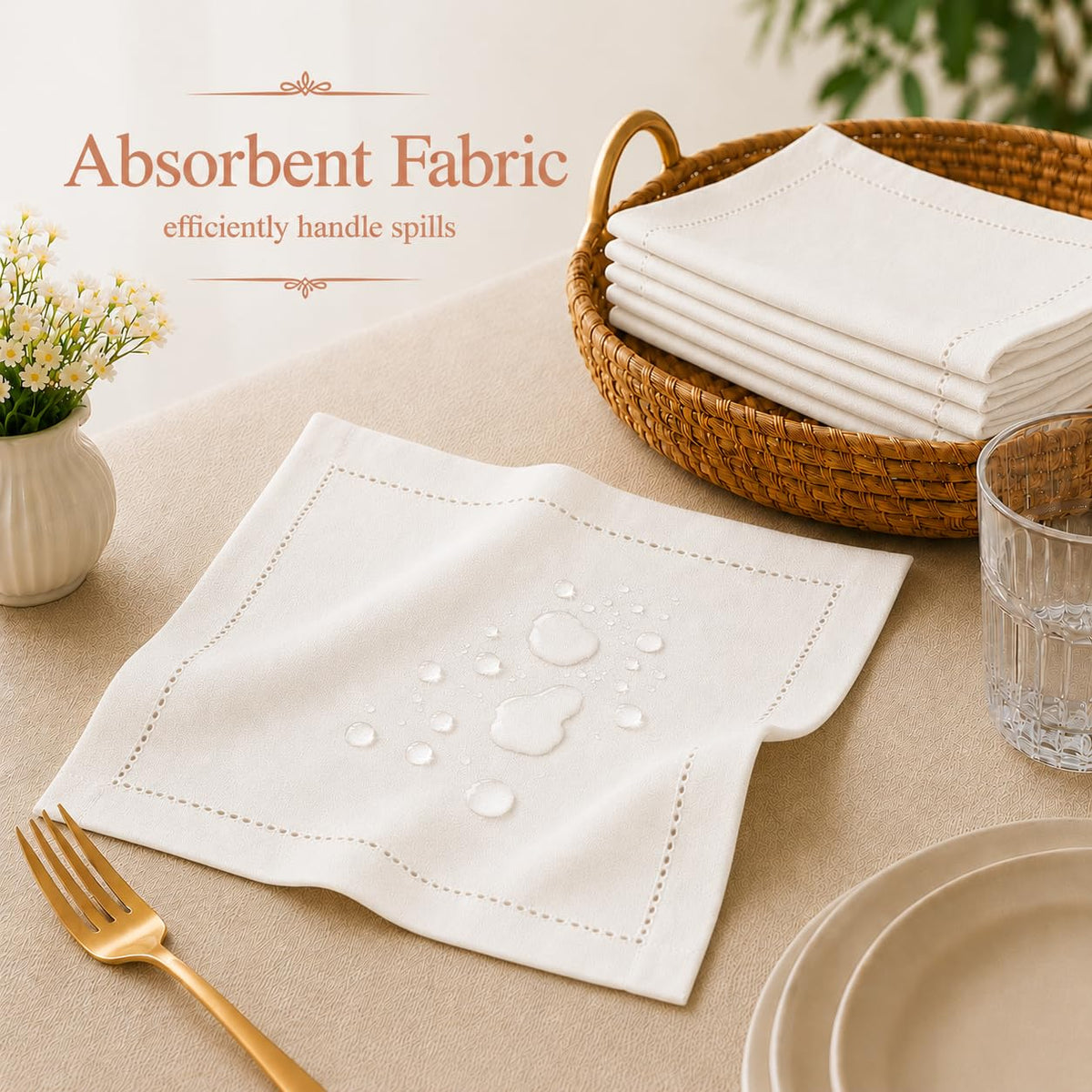 Alpha Living Home Cotton Cloth Napkins, Off White, 18x18 in, Set of 12