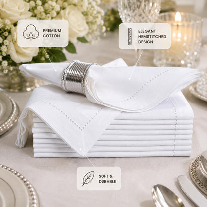 Alpha Living Home White Cloth Napkins, 20x20 in, 12-Pack