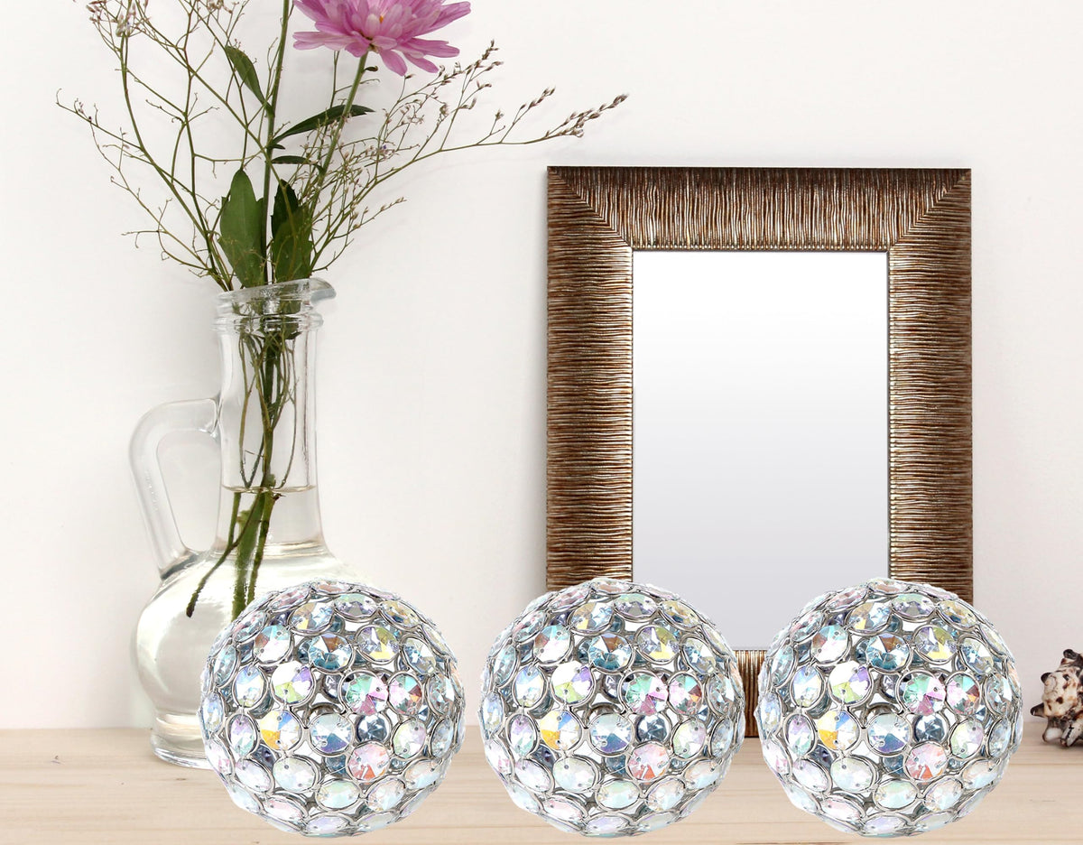 Alpha Living Home Silver Decorative Balls Set of 3, 4 Inch Handcrafted Orbs