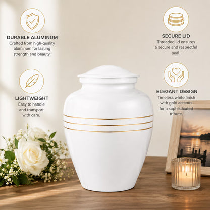 Memorials Cremation Urns for Human Ashes Cremation Urn Funeral Urns for Adult Female & Male Decorative Burial Urn Holds Large up to 220 lbs (White Gold) - ALPHA Living HOME