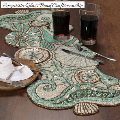 ALPHA Living HOME Coastal Beaded Runner 13x36 Multi Shell Dining Room Decor