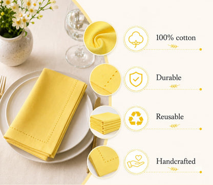 Alpha Living Home Cotton Cloth Napkins, 18x18 in, Yellow, 12-Pack
