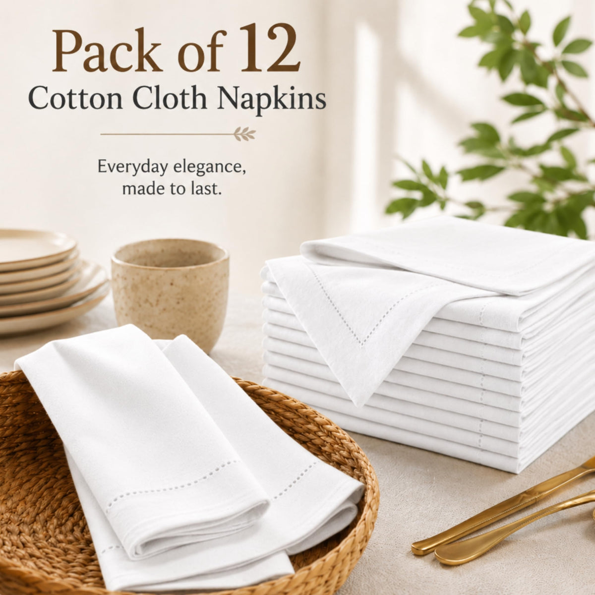 Alpha Living Home White Cloth Napkins, 20x20 in, 12-Pack