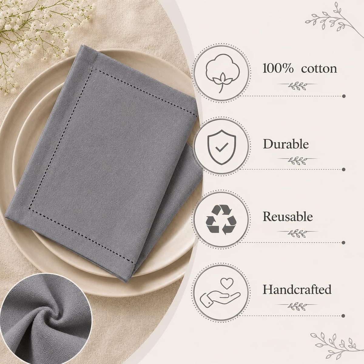 Alpha Living Home Grey Cotton Cloth Napkins, Set of 12