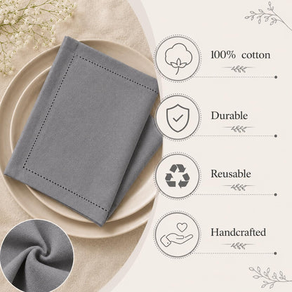 Alpha Living Home Grey Cotton Cloth Napkins, Set of 12