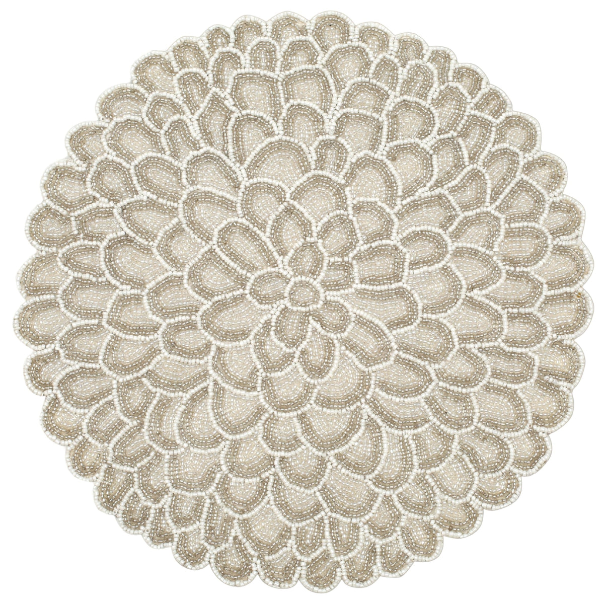 ALPHA Living HOME Handmade Beaded Placemat – Ivory White, 13 Inch, Set of 1