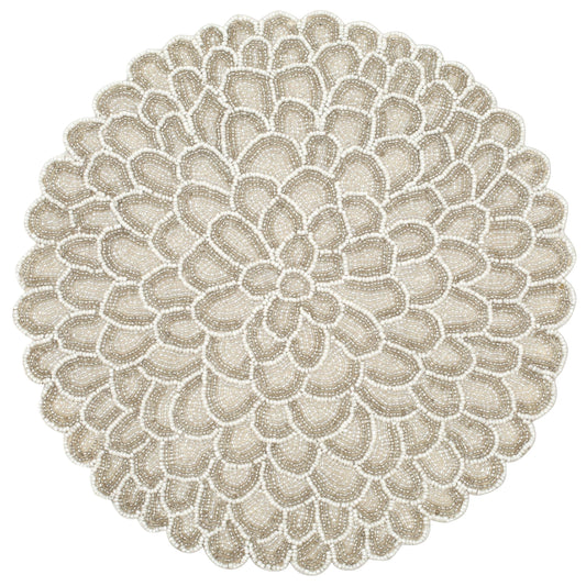 ALPHA Living HOME Handmade Beaded Placemat – Ivory White, 13 Inch, Set of 1