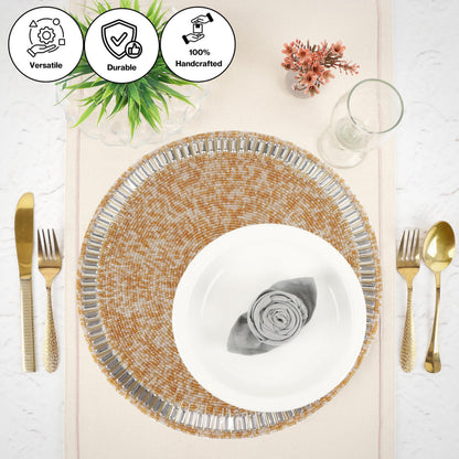 ALPHA Living HOME Round Beaded Placemats – 13 Inch Handmade Glass Bead Table Mats, Set of 2 (Multi)