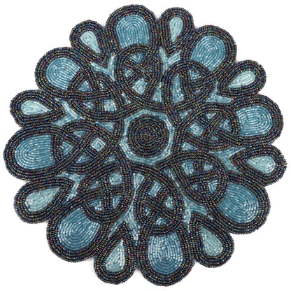Round Handmade Beaded Placemat, Blue Black, Set of 1