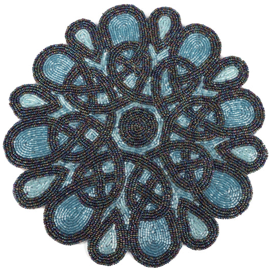 Round Handmade Beaded Placemat, Blue Black, Set of 1