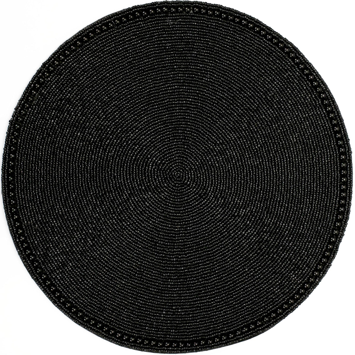 ALPHA Living HOME Round Beaded Placemat – Handmade Glass Bead Charger Table Mat, Set of 1 (Black)