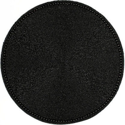ALPHA Living HOME Round Beaded Placemat – Handmade Glass Bead Charger Table Mat, Set of 1 (Black)