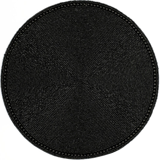 ALPHA Living HOME Round Beaded Placemat – Handmade Glass Bead Charger Table Mat, Set of 1 (Black)